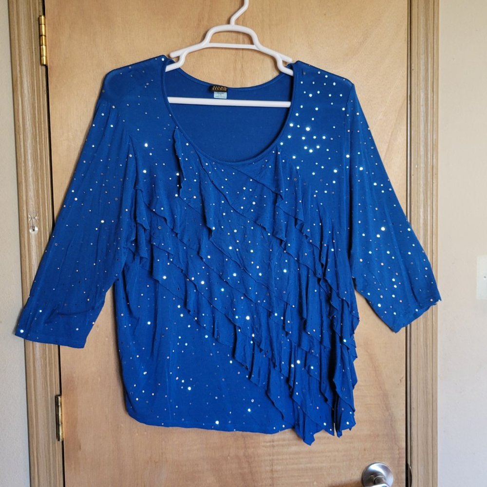 💚Salon Studio 2X Blouse Top  Blue Sequin